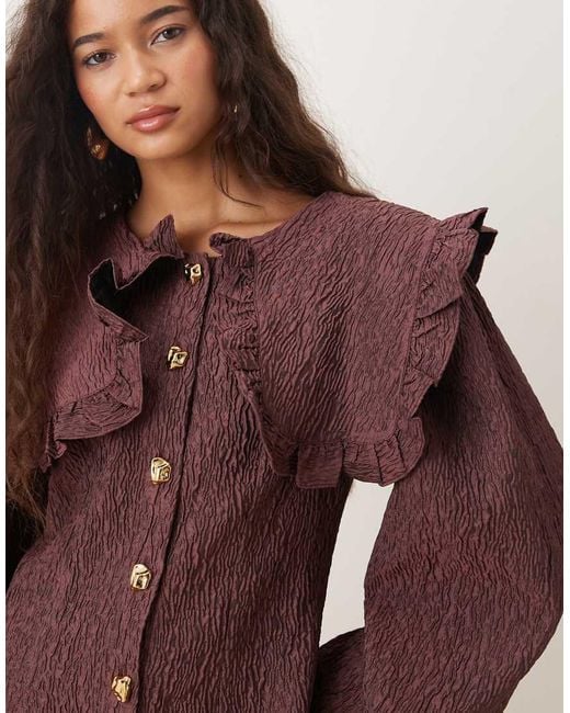 Ghospell Purple Oversized Collar Mini Dress