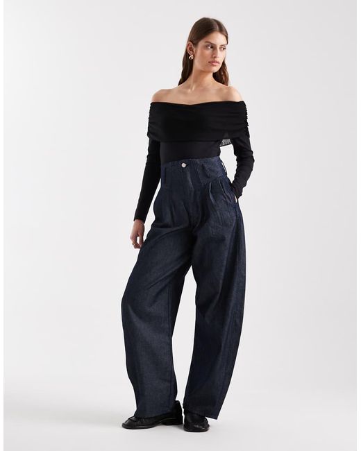 ASOS Black Mesh Bardot Long Sleeve Bodysuit With Cotton Body