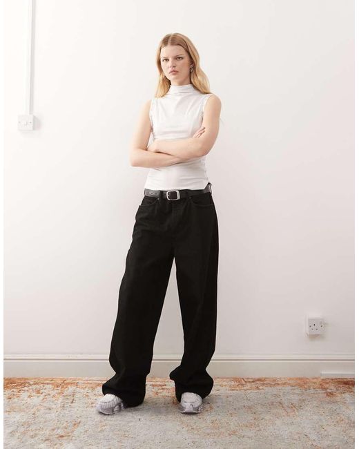 Weekday White Mock Neck Sleeveless Top With Side Button Detailing
