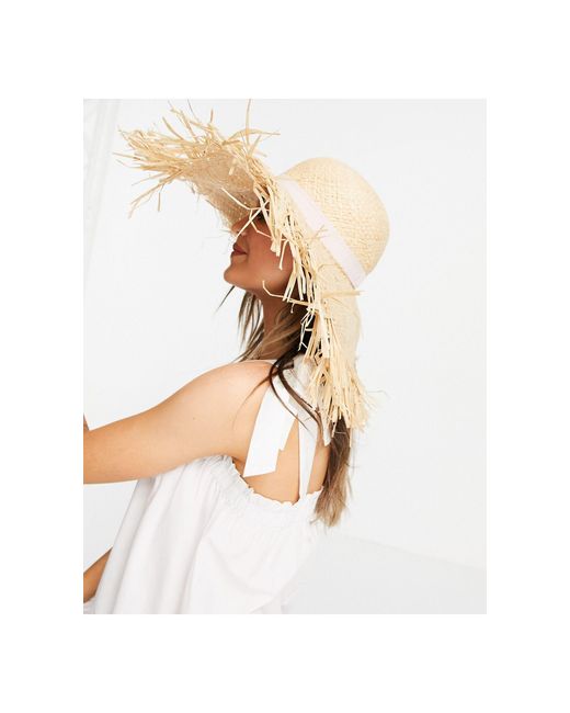 ASOS Straw Raw Edge Floppy Hat With 