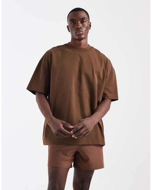 4505 Brown Icon Heavyweight Cotton Oversized T-Shirt With Quick Dry Finish for men