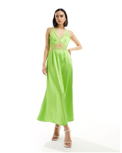 Never Fully Dressed Green Lace Insert Midaxi Dress