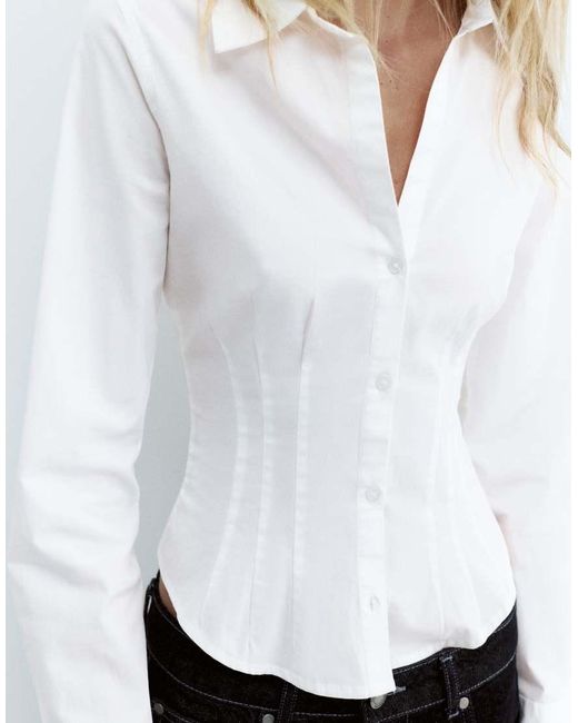 Pull&Bear White Fitted Shirt With Pleats