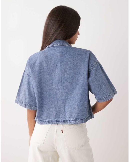 Noisy May Blue Short Sleeve Boxy Denim Shirt