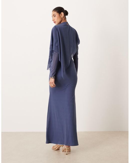 ASOS Women's Blue Stretch Chiffon Caped Maxi Dress - benaras.co ASOS Women's Blue Stretch Chiffon Caped Maxi Dress - benaras.co
