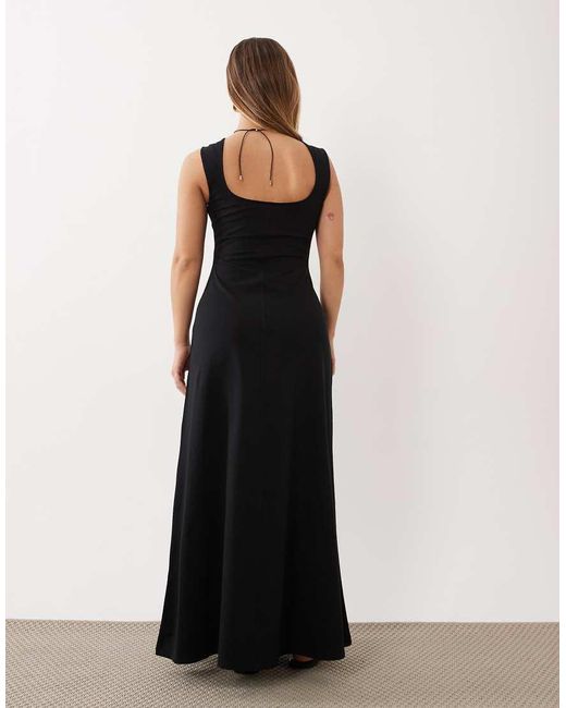 ASOS Black Asos Design Petite Square Neck Seam Detail Midi Dress