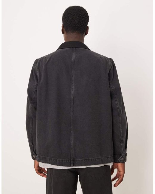 Mango Black Cotton Barn Jacket for men