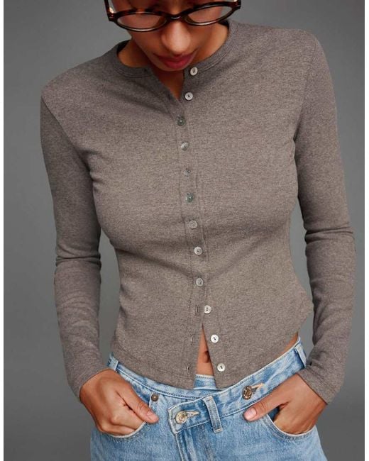 Bershka Gray Button-up Knit Cardigan