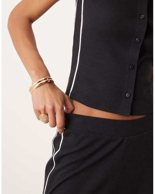 ASOS Black Co-ord Crew Neck Button Up Top With Contrast Piping