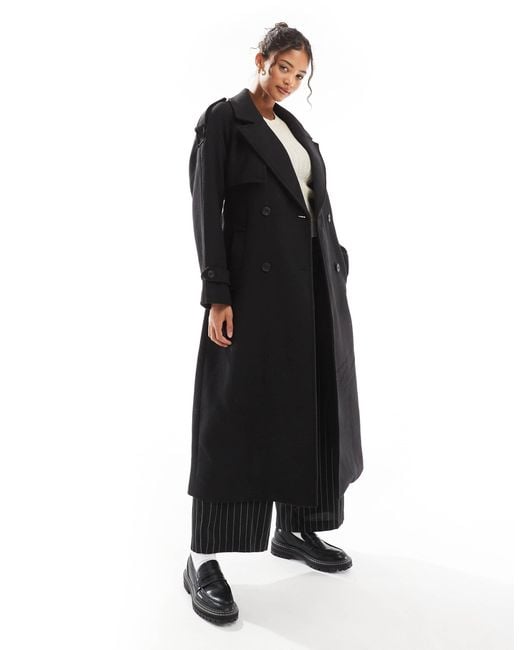 Bershka Black Wool Maxi Trench Coat