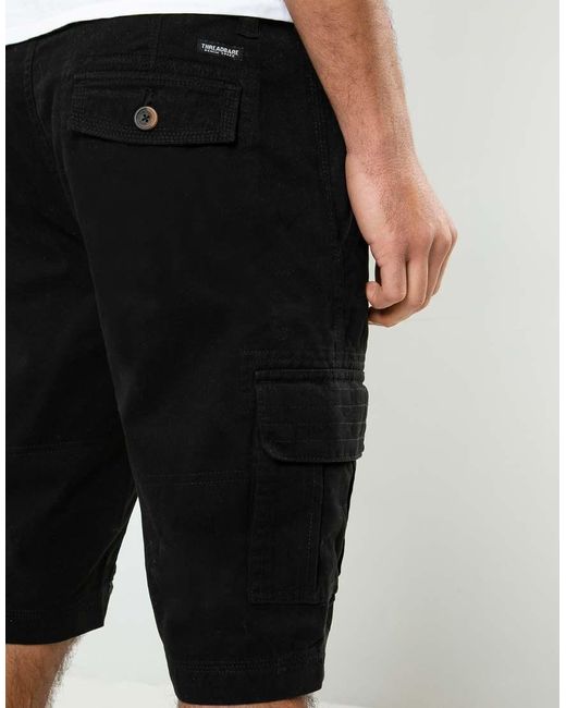 Threadbare Black Cotton 'Bute' Cargo Shorts for men