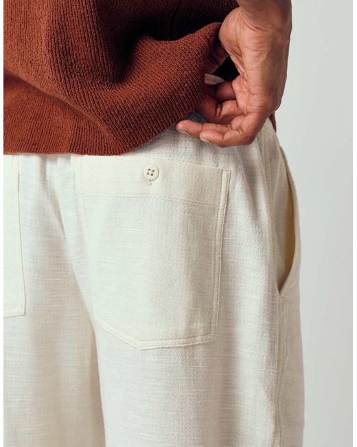 Abercrombie & Fitch White Cotton Linen Mix baggy Fit Rustic Trousers for men