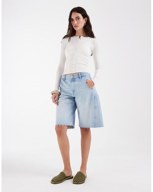 ASOS White Seamless Rib Popper Detail Long Sleeve Top