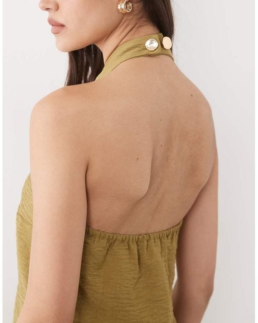 New Look Natural Button Down Halter Neck Top