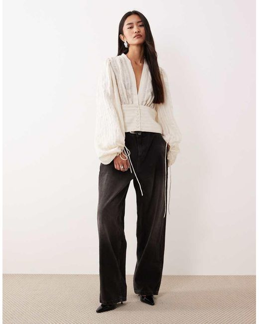 Aware Natural Boho Balloon Sleeve Buttondown Blouse