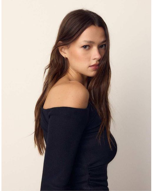 Stradivarius Blue Asymmetrical Ruched Top
