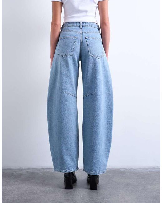 TOPSHOP Gebleekte Jeans Met Hoge Taille En Ronde, Wijde Pijpen in het Blue