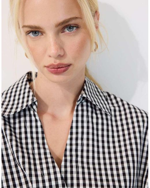 Stradivarius Gray Poplin Shirt With Kimono Sleeves And Pleats