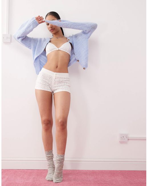 Monki Blue Mix And Match Soft Triangle Pointelle Bra With Small Bows