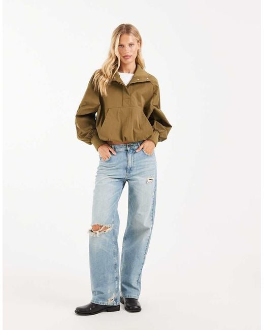 ASOS Natural Techy Funnel Neck Drawstring Hem Sports Jacket
