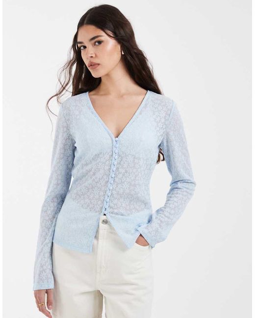 Pieces White Floral Devore Button Front Cardigan