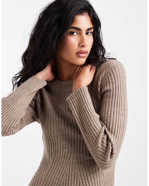 Vero Moda Women's Natural Long Sleeve Knitted Mini Dress