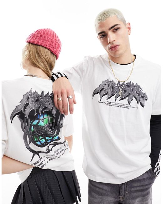 Camiseta blanca unisex con estampado gráfico gótico Adidas Originals de color White