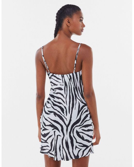 Bershka Satin Mini Zebra Print Dress in ...