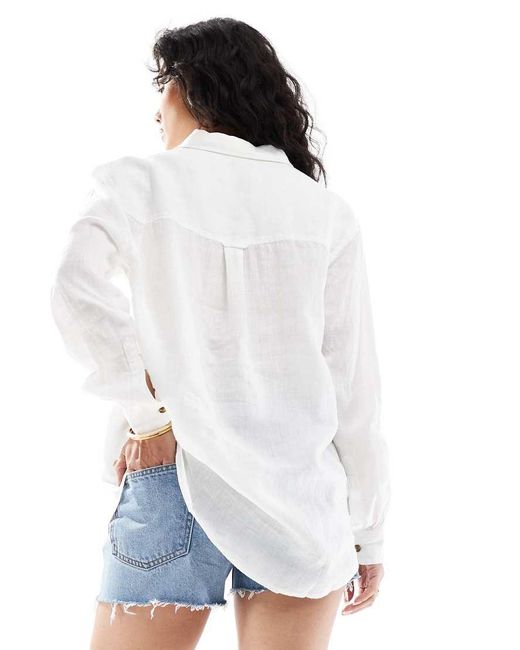 Superdry White Casual Linen Boyfriend Shirt