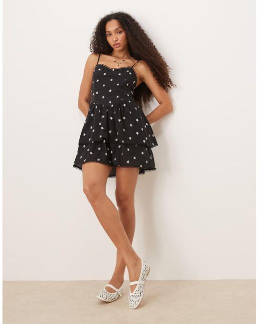 Gina Tricot Black Strappy Tiered Ruffle Summer Mini Dress