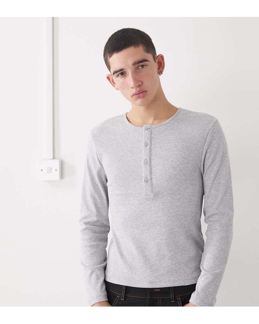 Collusion Gray Long Sleeve Rib Henley Slim Fit for men