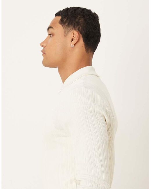 ASOS White Muscle Fit Long Sleeve Polo With Zip for men