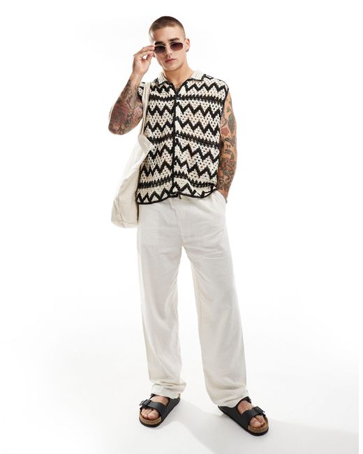 Bershka White Crochet Patterned Shirt Vest for men