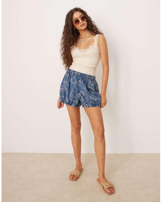 ASOS Blue Bloomer Shorts With Floral Embroidery