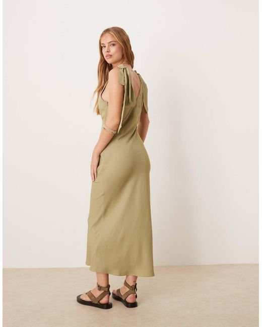 Pretty Lavish Natural Piper Crepe Bow Shoulder Midaxi Dress