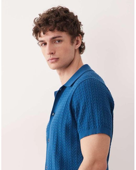 South Beach Blue Button-down Knit Shirt for men