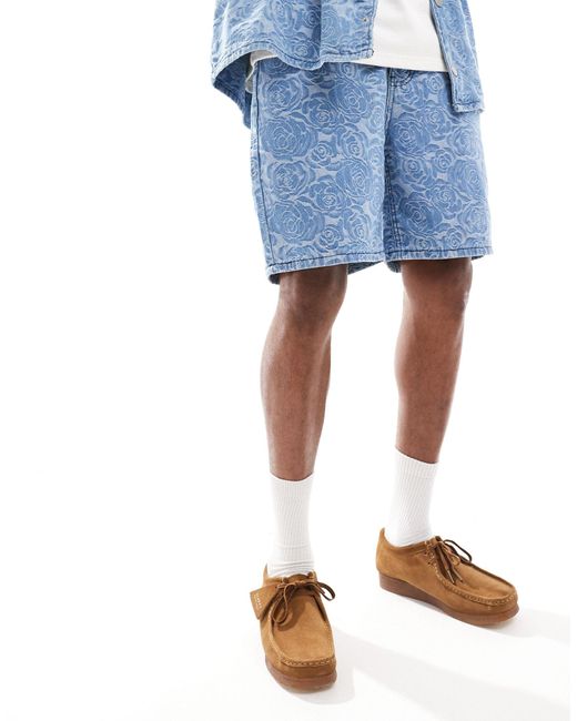 Liquor N Poker Blue Co-ord Floral Jacquard Oversized Shorts for men