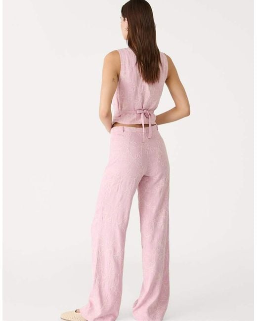 Stradivarius Pink Linen Blend Embroidery Detail Pants