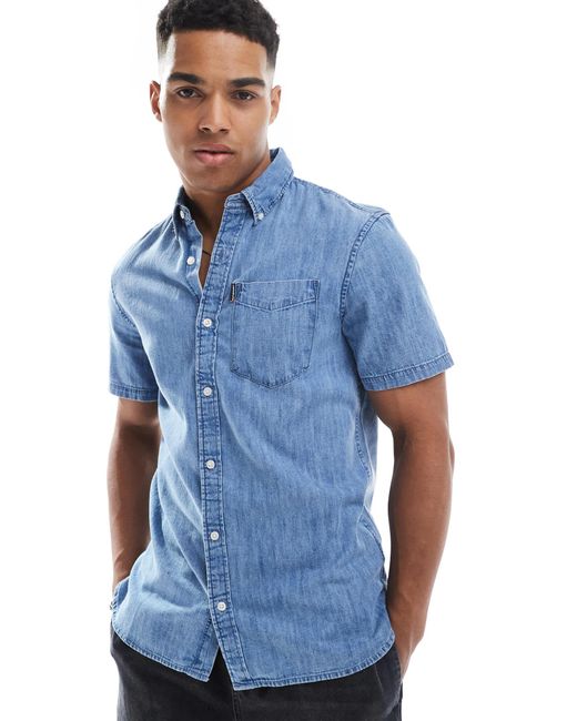 Superdry – essential – kurzärmliges jeanshemd in Blue für Herren