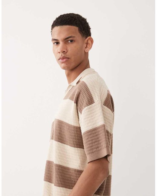 ASOS Brown Relaxed Knitted Notch Neck Polo for men
