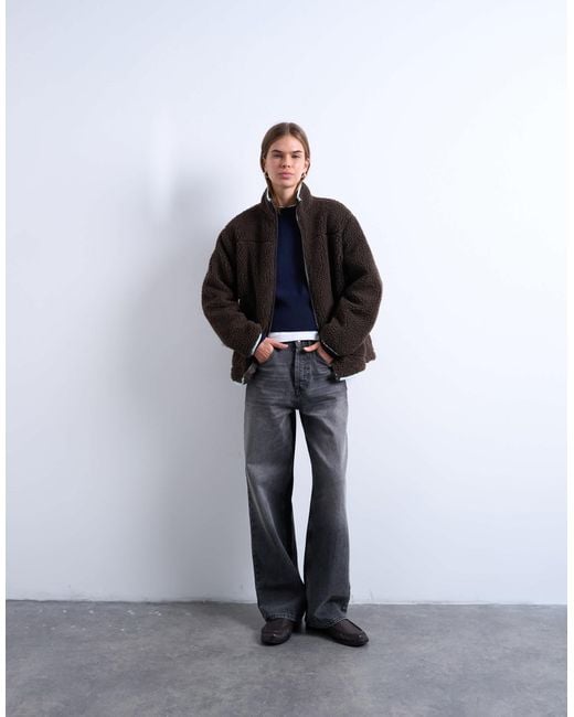 TOPSHOP Black – teddyfleece-jacke