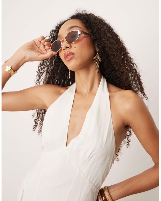 v neck sleeveless a line dress Simple Satin A-line V-neck Court Train Sleeveless Split Wedding Dresses,  SW479 main image 0