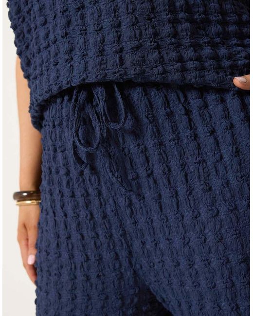 Yours Clothing Blue Bubble Textured Wide Leg Trousers