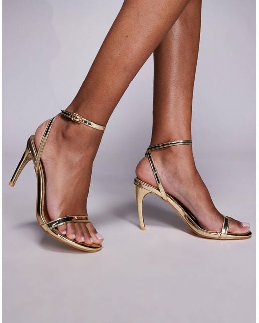 Public Desire Metallic Public Desire Selene Wide Fit Barely There Heeled Sandals