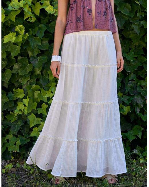 Stradivarius White Long Panelled Skirt