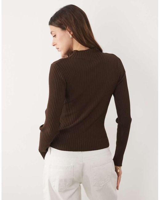 Threadbare Hoogsluitende Top Met Lange Mouwen Van Breisel in het Brown