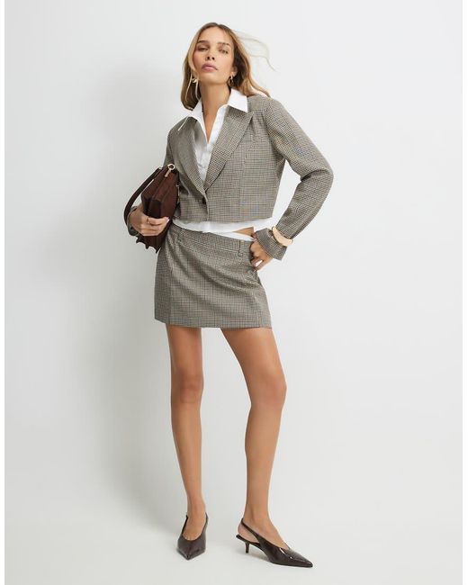 River Island Gray Check Hybrid Cropped Blazer