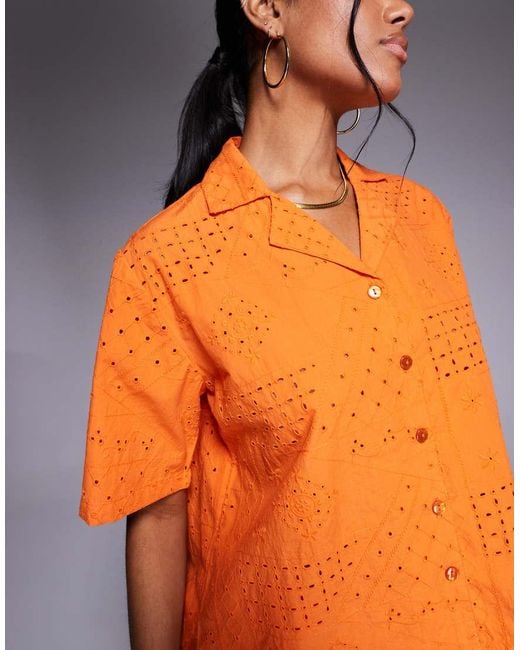 River Island Orange Broderie Shirt
