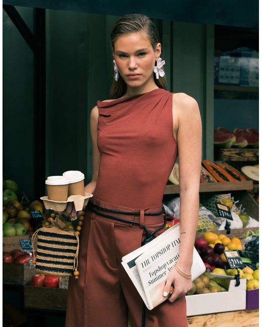 TOPSHOP Red Twist One Shoulder Top