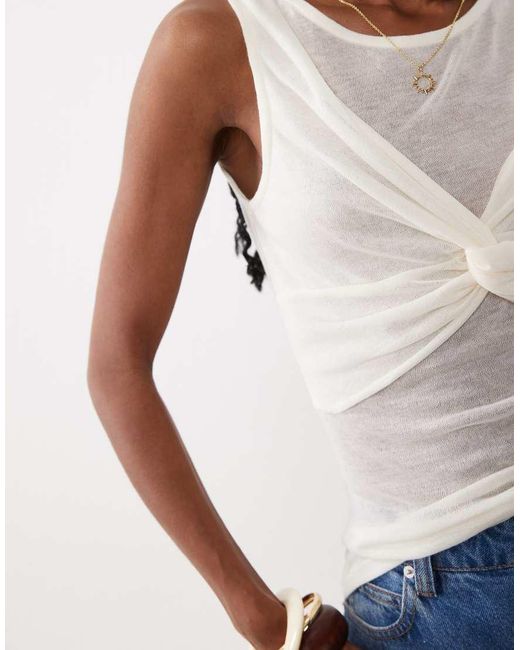 ASOS Blue Soft Semi Sheer Tank With Ruched Bust Overlay
